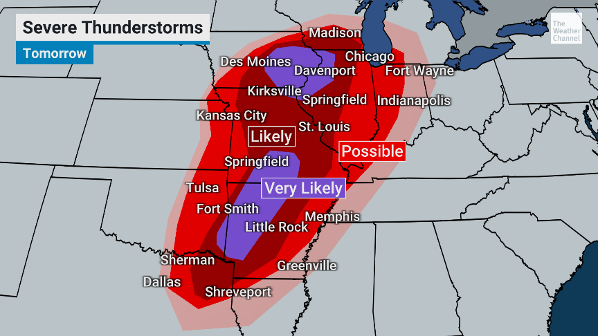 VAlonsoWeather's tweet photo. An active next two days are expected due to another round of #severeweather. Damaging winds, large hail & a few strong tornadoes are possible. Stay #weatheraware and catch the latest #weatherforecast for your city anytime/anywhere on the free @LocalNow app. #weather #localnowwx https://t.co/xxQLLEqP1X