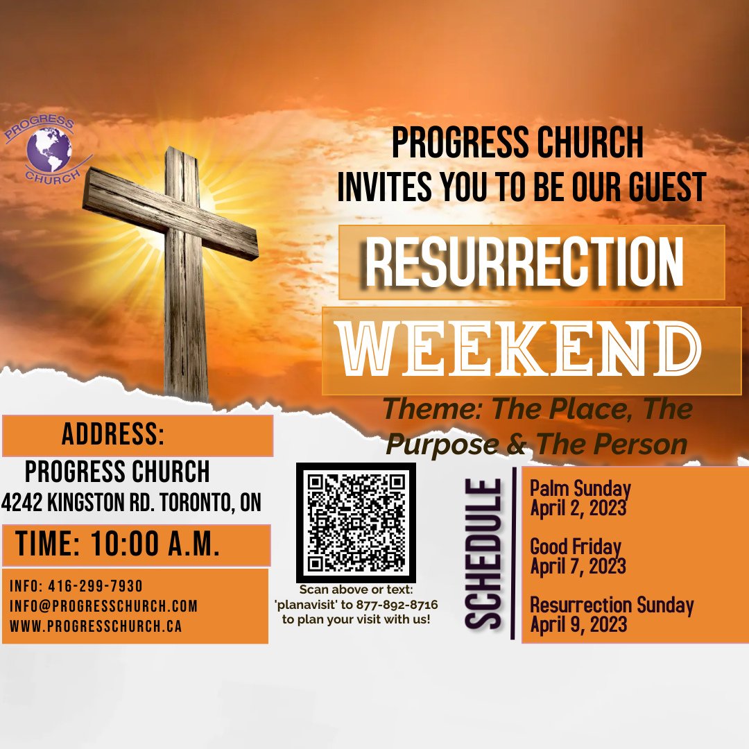 Plan a visit and join us for Resurrection Weekend! Visit our website progresschurch.com and click 'Plan Your Visit' on our home page or text 'Planavisit' to 1877-892-8716 and a form will be sent to you. We look forward to seeing you!