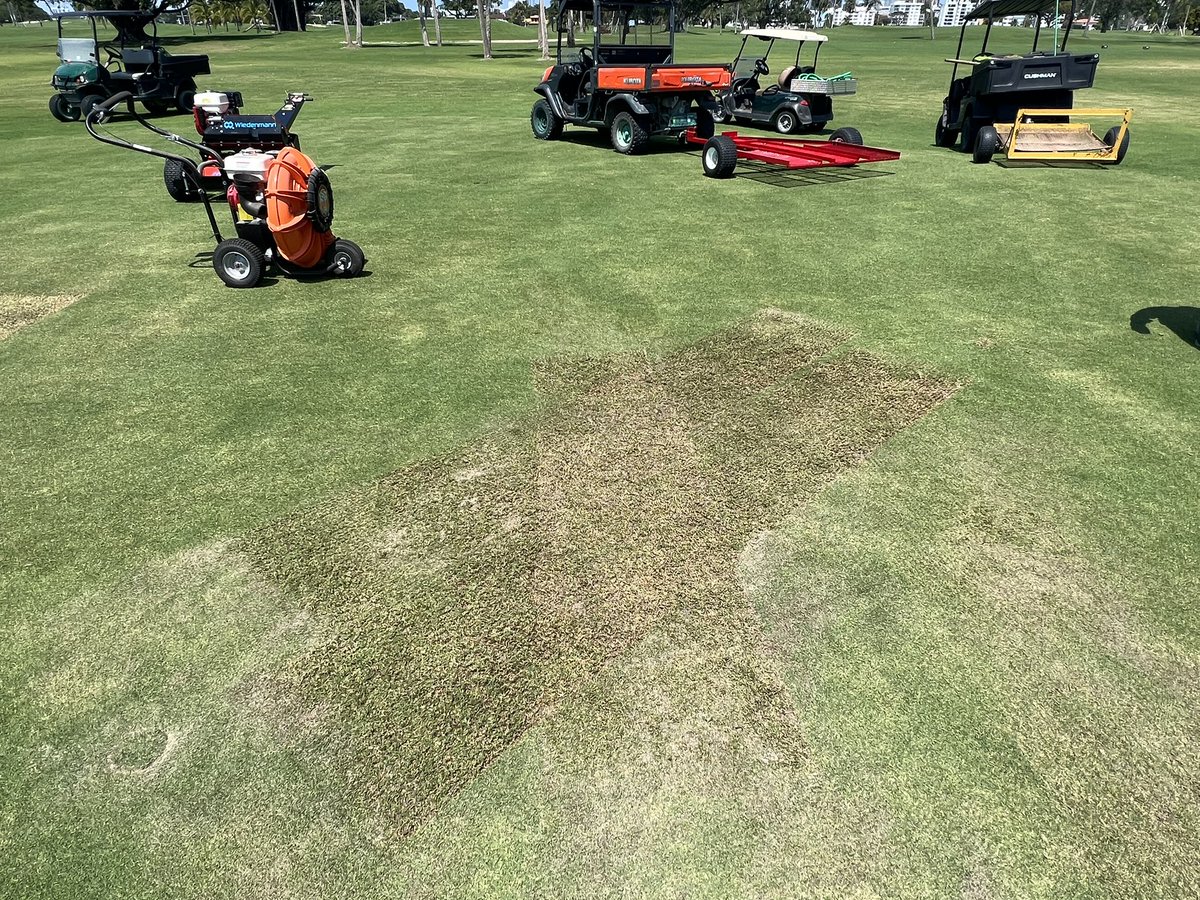 abturfcgcs's tweet photo. Testing out the new toys @wiedenmannusa How long for this primo zoysia to bounce back after 2 dir. vs. backtrack fraze mow at 1/2”?? Topdress only, no N used. https://t.co/4Uk1JLKeG2