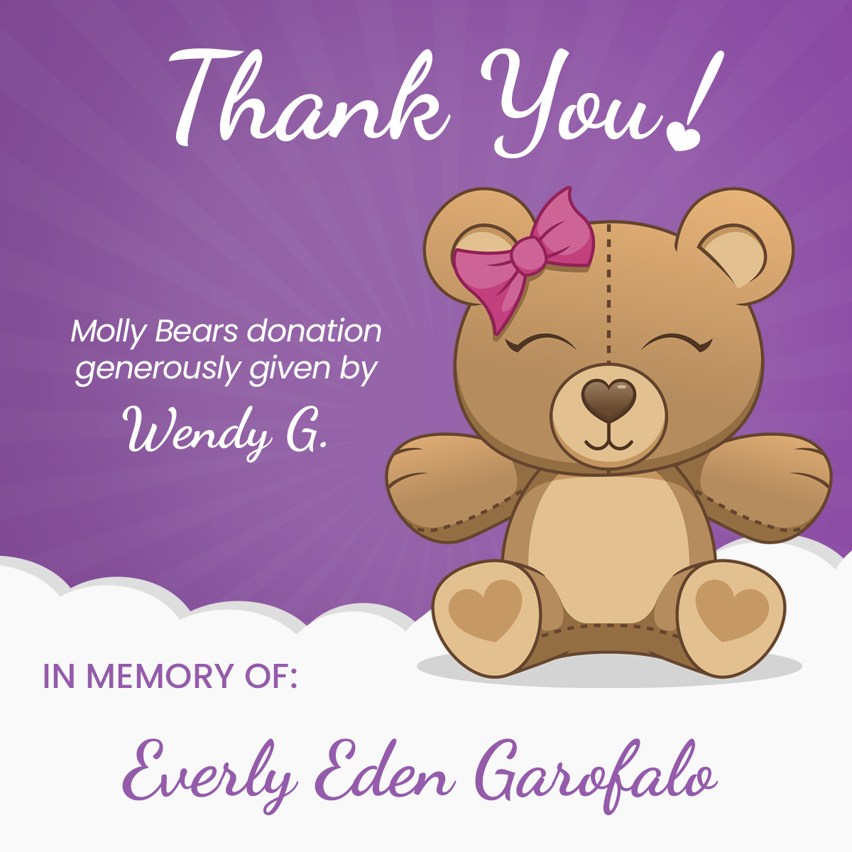 MollyBearsOrg's tweet photo. Thank You Wendy G. for your generous donation to Molly Bears! This donation was made in memory of: Everly Eden Garofalo 🐻❤️

If you would like to make a donation to Molly Bears please visit: https://t.co/e8eqAeD7wU https://t.co/54NtULEwci
