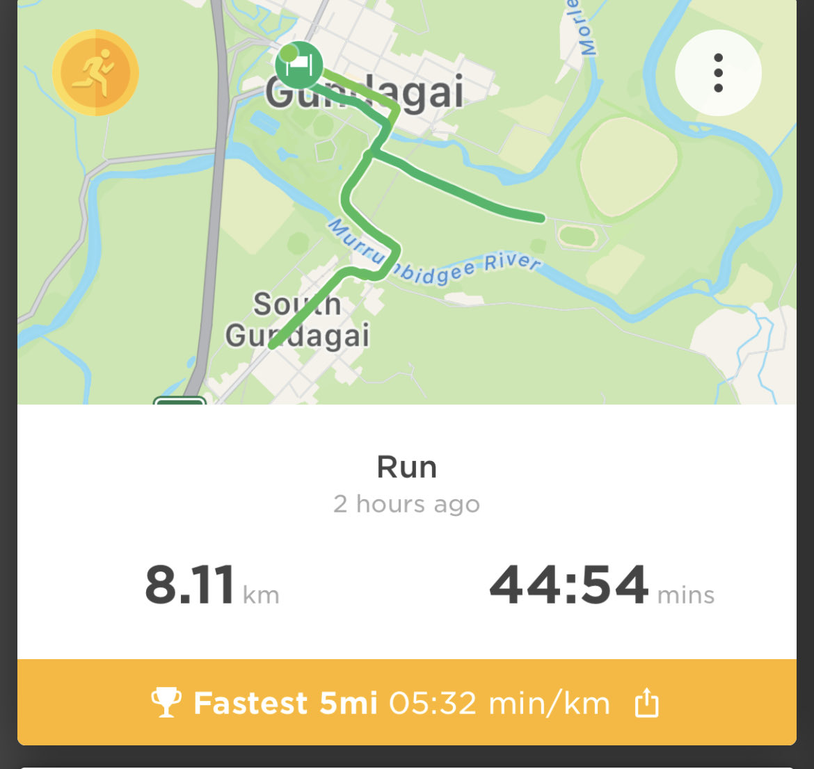 Fergenetics's tweet photo. 94 days into 2023 and happy to share that my plan to run 1500km for the year is on track. A good look around Gundagai today and my best run for a few years! https://t.co/PqbQXlnl2t