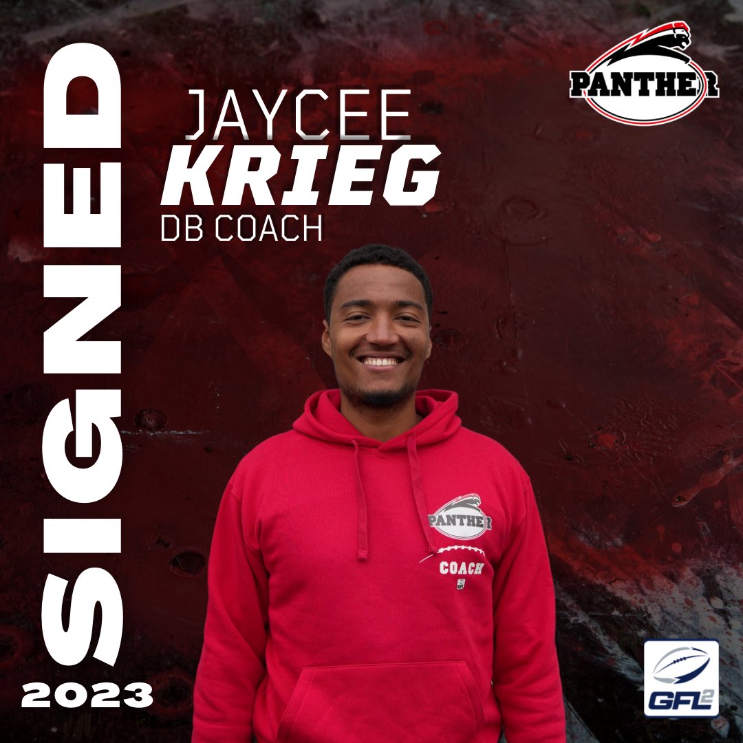 Dus_Panther's tweet photo. New Coach for our Defensive Backfield and our Specialists. JayCee Krieg joins the Panther Coaching Squad. Welcome to the Düsseldorf Panther. #PantherPride #NoFlightZone #GFL2 https://t.co/jIJJzMCcLc