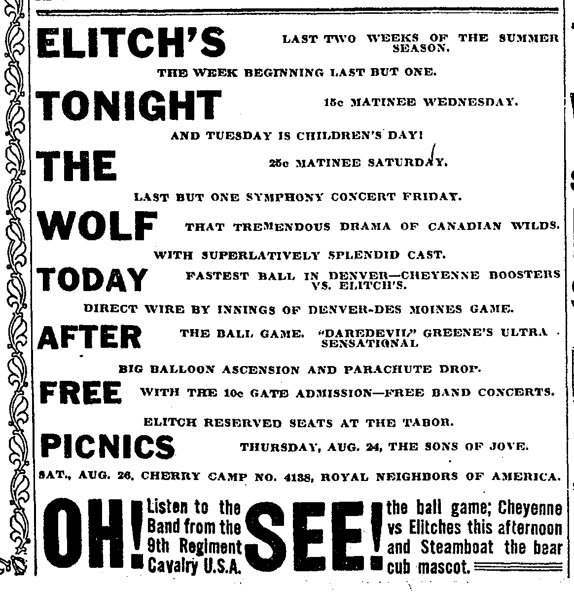 DeeL9876's tweet photo. @CocoDavies Here are a couple of articles/ads regarding the Elitches baseball team. Earliest is from 1898 and the other two are from 1911 and 1912.  Fun stuff. There was a big gap with nothing about an Elitches team between 1898 and 1908 and nothing after about 1922. https://t.co/wJR2QlnKrV
