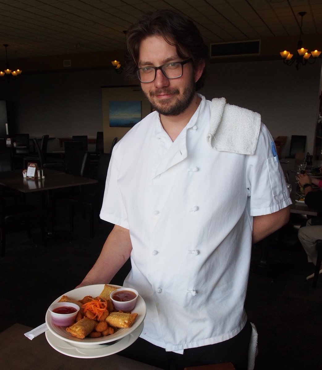$23 April Chinese Combo special! 🎉 Enjoy crispy popcorn shrimp, delicious pork &amp; beef egg rolls, served with chow mein, sweet &amp; sour, and plum sauce. #CowichanValleyLunch