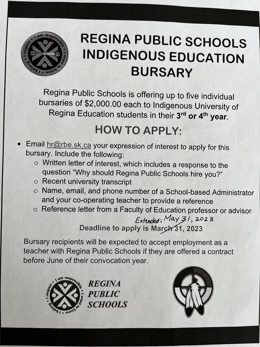 Due date has been extended! May 31, 2023 UofR/FNUC/SUNTEP Indigenous students please apply!