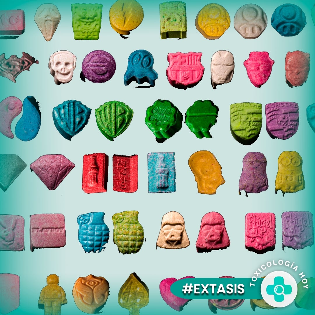 #EXTASIS o Droga del amor así se le llama a éstas  coloridas pastillas que a la vista parece divertido consumirlas

👉🏻Psicosis, alucinaciones, convulsiones y paranoia. Puede llegar a un coma.

En orina puede detectarse hasta 48 hrs luego de su consumo.

La dosis letal es de 500mg