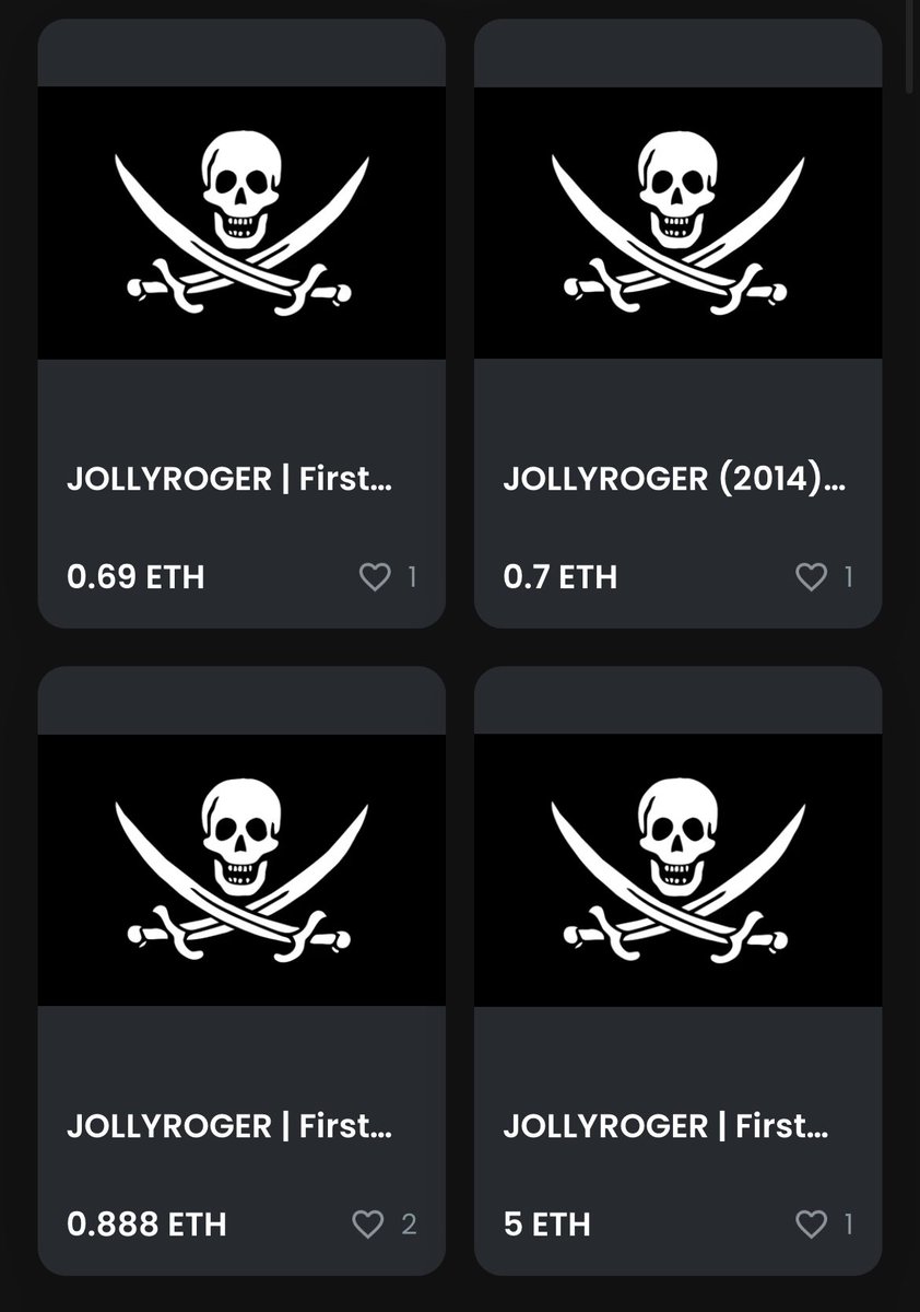 With all the $DOGE hype rn it’s a good time to admire the JOLLYROGER

A very scarce historical asset secured by #DOGE with only 550 in existence 

Not a bad place to lock in those profits

 #dogeparty $xdp <a href="/elonmusk/">Elon Musk</a>