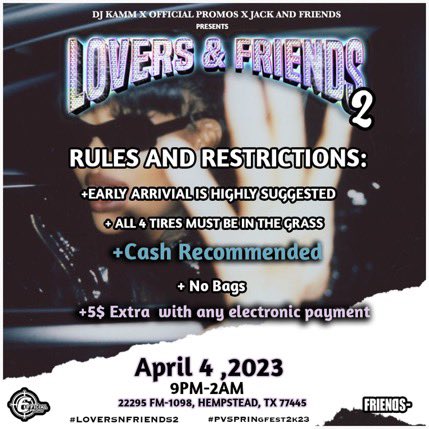 TheeeKenDoll's tweet photo. YALL KNOW TOMORROW IS WHAT EVERYBODY BEEN WAITING ON!!!
OFFICIAL DAY PARTY TOMORROW @ 2 ! KICKING OFF #LOVERSNFRIENDS2 @ 9!
๐๐๐๐๐๐๐
PLEASE TELL YO LOVERS AND FRIENDS.. THAT DJ KAMM AND OFFICIAL PROMOS BOUT TO DO IT AGAIN!๐ซต๐พ๐
#springfest2k23 #PVAMU https://t.co/UHSvBJ8ymV