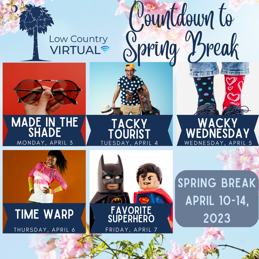 LCVirtualSchool's tweet photo. At Low Country Virtual 👉 The countdown till #SpringBreak has officially begun 👩‍🏫🧑‍💻🙋‍♂️🙆‍♀️ #lcvleads #onlinelearning #lovingLCV https://t.co/9MVJM6oHDN