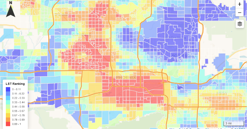 AZRegents's tweet photo. Heat is a concern that often hits vulnerable populations first. 

@ASU students and faculty from @ASUGlobalFuture created a regional heat vulnerability map to help decision makers understand what regions are being affected by heat the most and how to help them.