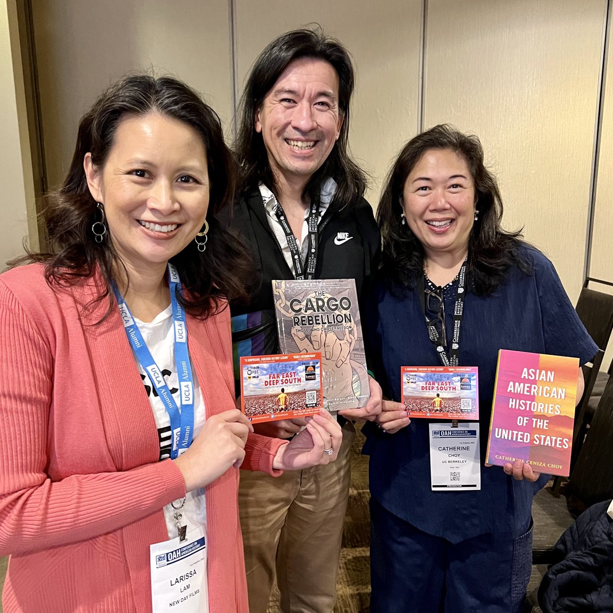 Loved hearing from @CCenizaChoy @chinotronic at #OAH23 the need to share #AAPI history w/ public. We need to help shape the messages media is covering on #AAPIs 📚 Add their books “Asian American Histories of US” & “The Cargo Rebellion” to your reading list #oah2023