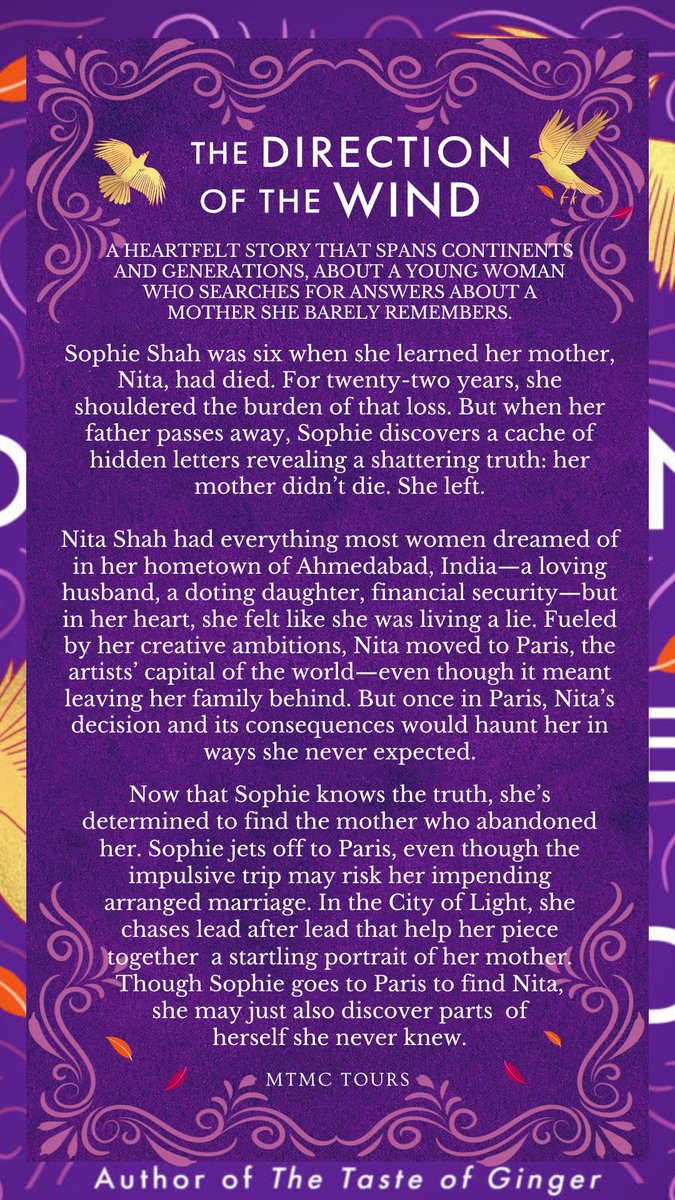 Welcome to our Bookstagram &amp; Creative tour for The Direction of the Wind by <a href="/mansiwrites/">Mansi Shah</a>!!💜✨ A heartfelt story that spans continents and generations, and a woman searching for answers. 📖 Add it to your TBR: amazon.com/Direction-Wind… Follow the tour 🧵 below!