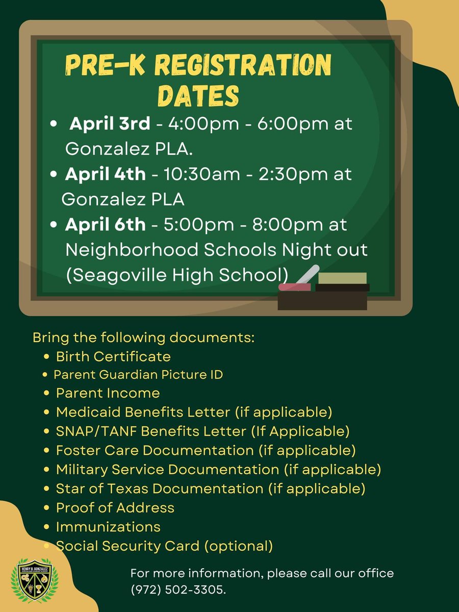 👀PK Registration today and tomorrow <a href="/HBGonzalezPLA/">Henry B. Gonzalez PL Academy</a>