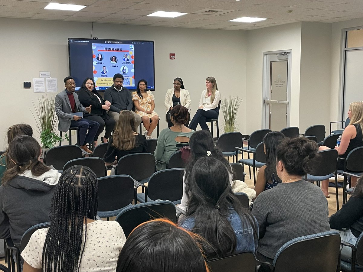 BDLushniak's tweet photo. Happy National Public Health Week at the University of Maryland School of Public Health. The Office of Public Health Practice &amp; Community Engagement hosts an Alumni Panel to kick off the week.  So great to hear from our grads who are moving fearlessly forward! @UMDPublicHealth https://t.co/uq2safxRMQ