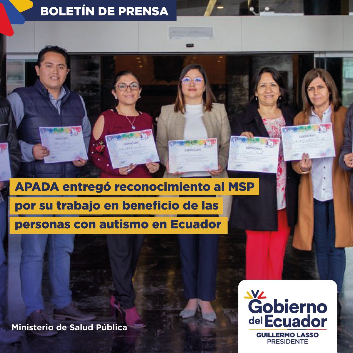 Salud_Ec's tweet photo. 📝BOLETÍN | @ApadaAso entregó un reconocimiento a representantes de @Salud_Ec como Planta Central, @Salud_CZ9, @HgonaSalud_Ec, Centro de Salud Conocoto, CERI Conocoto, por el aporte a personas con autismo, sus familias y la lucha de sus derechos.

Más ➡️https://t.co/Zi3agn8Az5 https://t.co/u65kSmOAm8