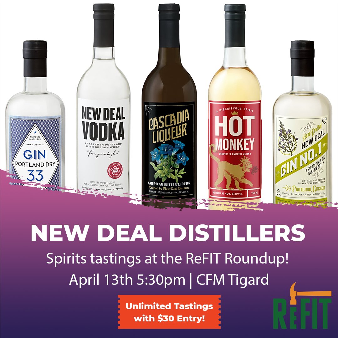 ReFITPortland's tweet photo. New Deal Distillers will be pouring up amazing spirits at our Round Up event on Thursday, April 13th. BBQ dinner, unlimited tastings & silent auction! Snag your tickets before their gone: https://t.co/v9MS79obXX https://t.co/EaFG6RLWEw #charityevent #portlandevent #spiritstasting https://t.co/Q9Ah80OMrj