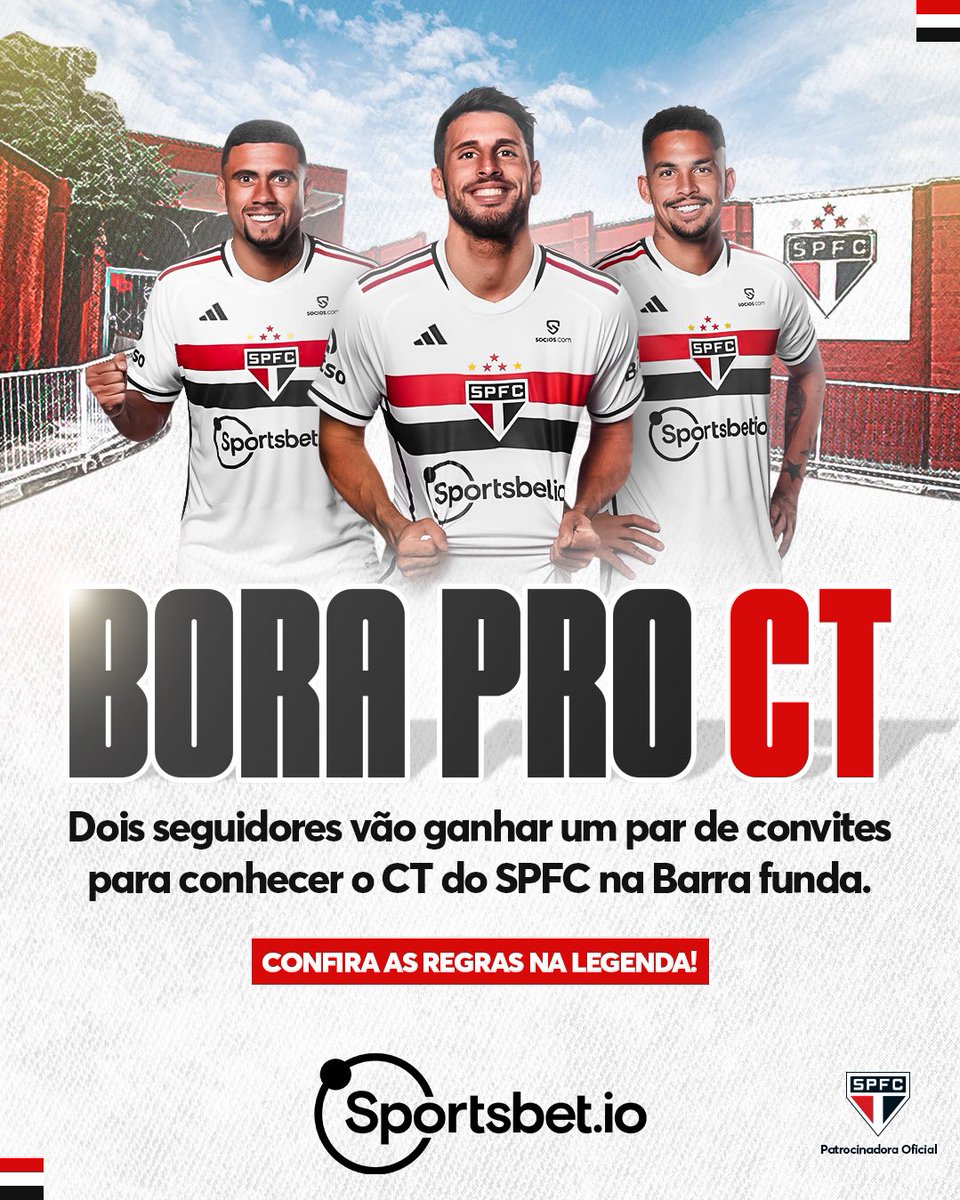 Já pensou conhecer o CT do São Paulo na Barra Funda?

Aqui na <a href="/sportsbetiobr/">Dicas de Apostas</a> você pode!

Dois seguidores vão ganhar um par de convites para visitar o CT agora nesse mês!

O sorteio acontecerá nesta quinta-feira, dia 06/04 aqui no perfil :)

Quer saber como participar? Então bora