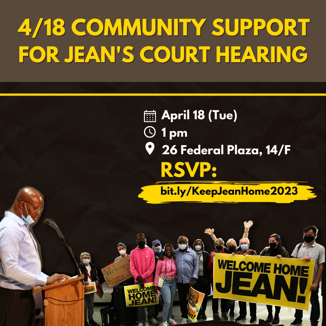 familiesfreedom's tweet photo. 📅 Save the date!
Jean Montrevil’s individual hearing that would take place on April 18th.
At this hearing, it'll be extra important to make a strong showing of family and community support for his case. Help us #KeepJeanHome!
RSVP:
https://t.co/CNn8DPSx7T https://t.co/2kKpjTSp9H