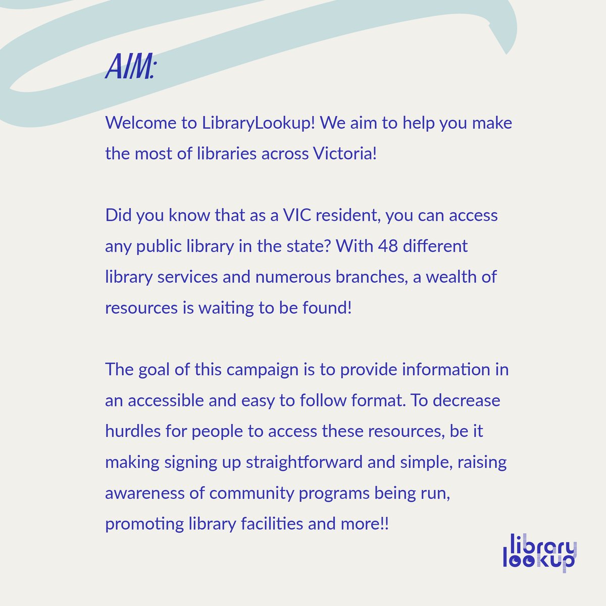 Welcome to LibraryLookup!
We aim to help people make the most of local libraries! Check out our campaign aims below!

Follow us for library content coming soon & check out our website for more info librarylookup.com
#publiclibraries #whatsonmelbourne