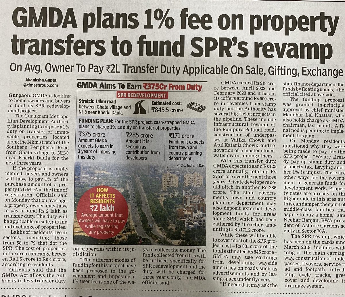 Why the burden on poor people? We have already paid EDC for external development and paying regular taxes. The road is in shambles for so many years.
Huge amount of EDC is pending on builders and government is not able to recover that.