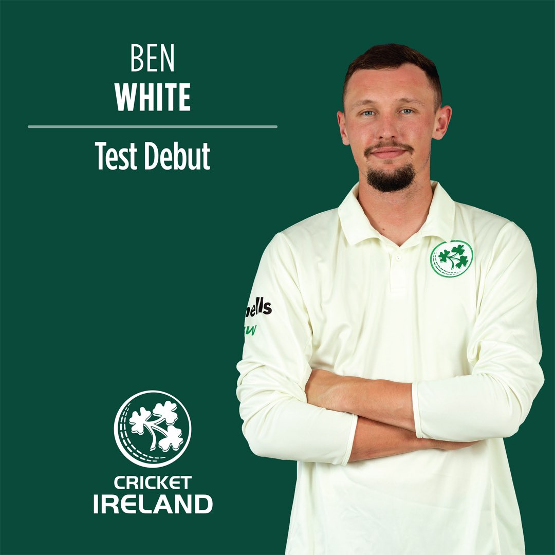 cricketireland's tweet photo. 👏👏👏 Congratulations to @Benwhitey_ for your Test debut today - play well, we’re all backing you!

#BackingGreen #BackingBen ☘️🏏 https://t.co/UnF3BxDr3M