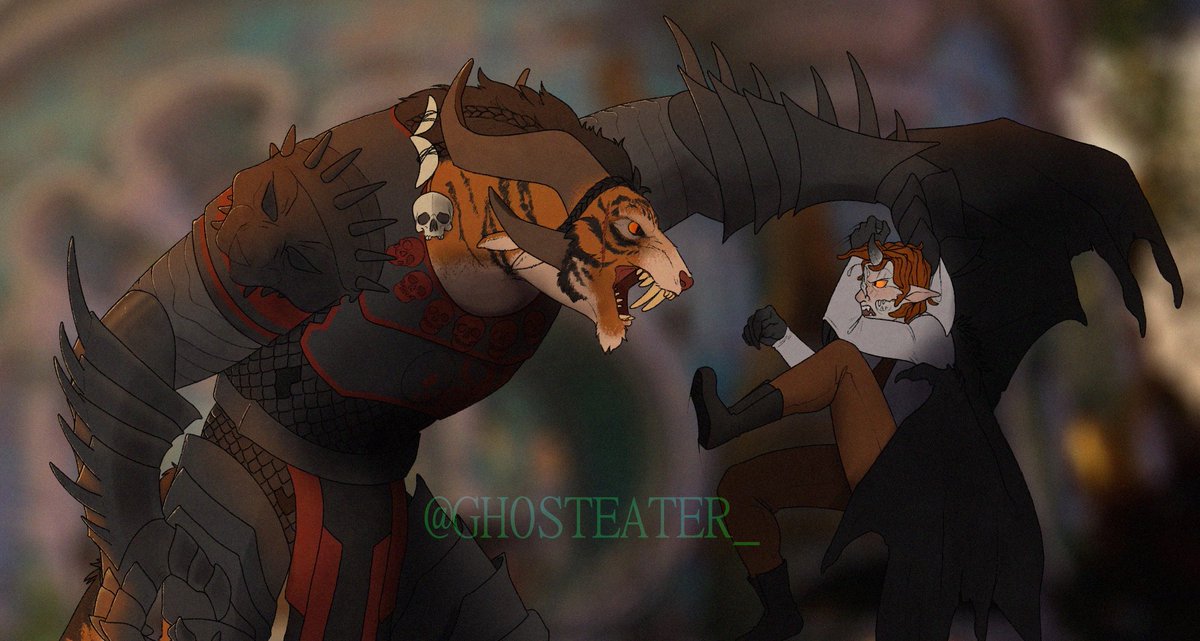 GH0STEATER_'s tweet photo. #GuildWars2 roleplay moment where you decide to mess around and thoroughly find out. The two angry salads are mine, the asura and charr belong to my guildie Luci. https://t.co/U9XhxzSVHZ
