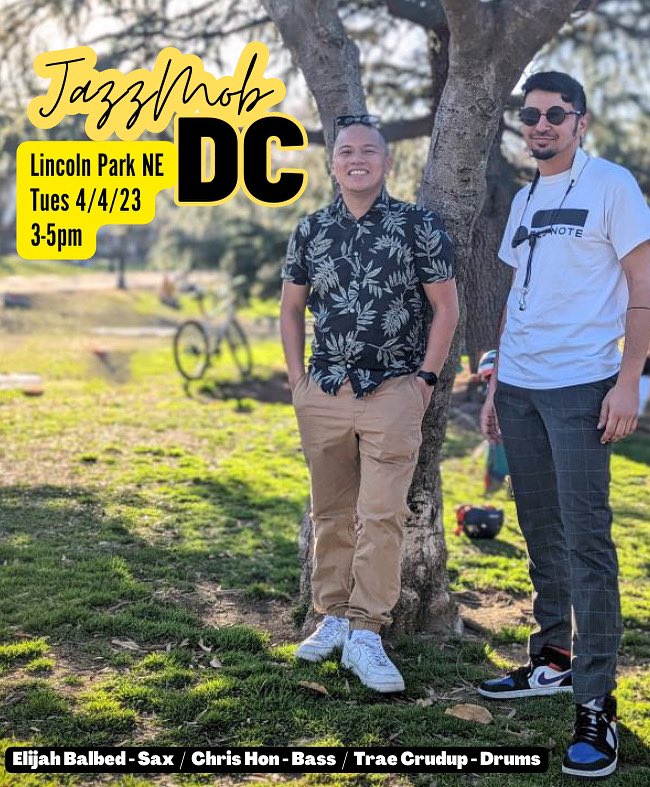 Tomorrow Tues 4/4! We will be celebrating the beautiful spring weather with some live jazz at Lincoln Park in Capitol Hill! Meet us there 😎🎶🤟🏽 #JazzMobDC