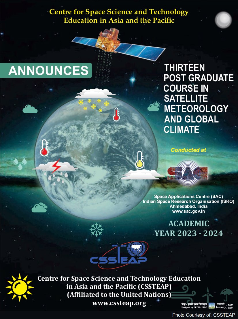 PhilSpaceAgency's tweet photo. The Centre for Space Science and Technology Education in Asia and the Pacific (#CSSTEAP) is conducting the following post-graduate diploma courses for 2023-2024 :point:
Learn more about these courses on: https://t.co/Mye5zEKU6c https://t.co/uYnn3ou7YC
