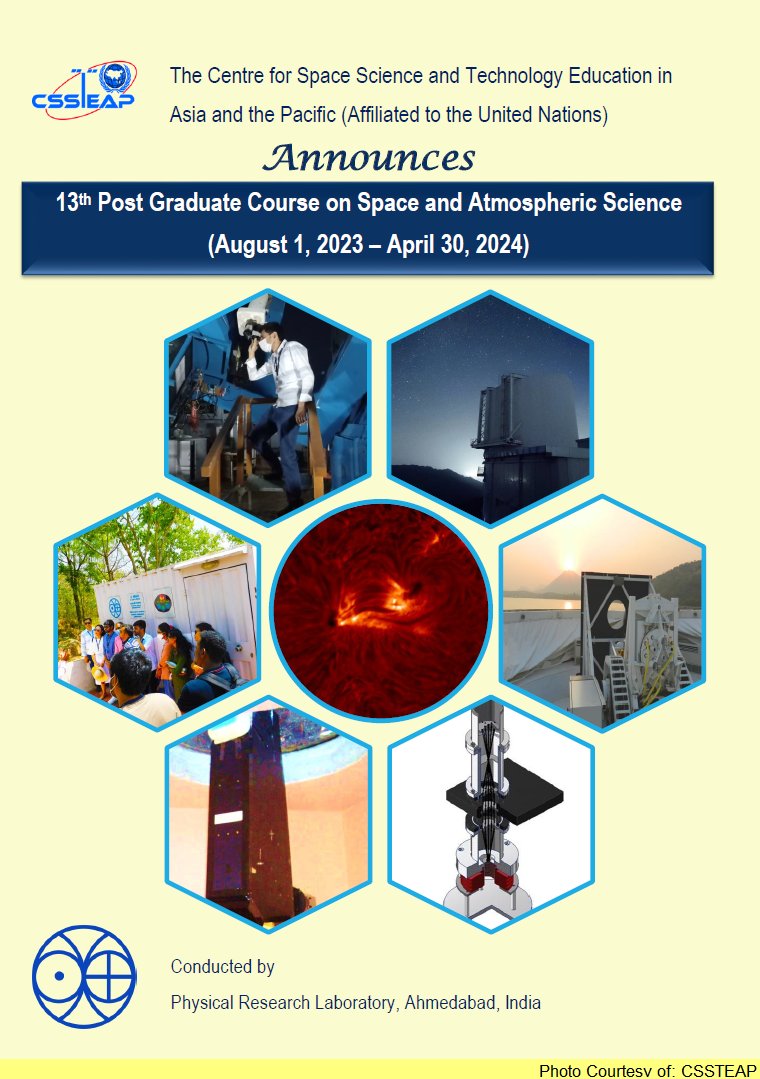 PhilSpaceAgency's tweet photo. The Centre for Space Science and Technology Education in Asia and the Pacific (#CSSTEAP) is conducting the following post-graduate diploma courses for 2023-2024 :point:
Learn more about these courses on: https://t.co/Mye5zEKU6c https://t.co/uYnn3ou7YC