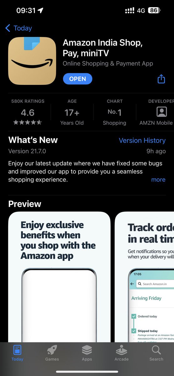 BhuvanaShankar1's tweet photo. @AmazonHelp Tried doing that was well but it’s taking to AppStore to open the Amazon app  and clicking on the open it goes to my Home Screen https://t.co/4mbPKTOiHI
