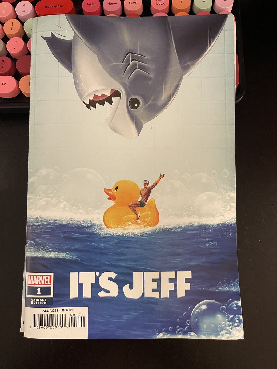 AnalogBabe's tweet photo. @79SemiFinalist @Gurihiru I got the #doaly variant cover from my friendly local comic shop (hi @cosmicmonkey, ❤️ you guys!) and the regular cover for my sister-in-law as an early birthday gift. We all love us some #Jeff! 🥰🦈 Can't wait for more...😏 https://t.co/MOVS9DYDO8