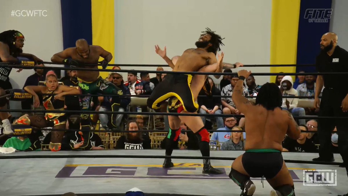Match 3:

Survivor Series Ten Man Tag Team Match

West Coast (Alpha Zo, G. Sharpe, Kenny King, Mazzerati & Midas Kreed) vs. The World (AC Mack, Jay Malachi, JC Storm, Jeffrey John & Suge D)

Another BANGER of this one of a kind The Collective weekend!!!👏 

#GCWFTC