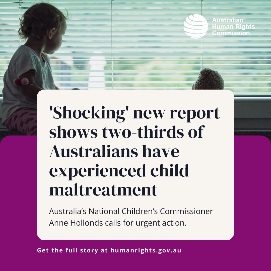 AusHumanRights's tweet photo. A groundbreaking nationwide study has - for the first time - shown a harrowing picture of the scale and impact of child maltreatment in Australia. @AnneHollonds says child maltreatment leads to serious negative lifelong harms and massive costs. Read more: https://t.co/9wvd6xalc4 https://t.co/FBVbeDNqO8