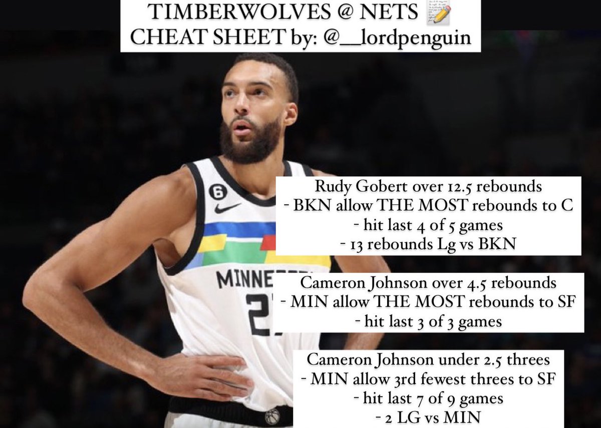 __LordPenguin's tweet image. 4/4 NBA CHEAT SHEETS 📊

Favorable Matchups 🤝 Favorable Trends

#NBA #CheatSheets #PlayerProps