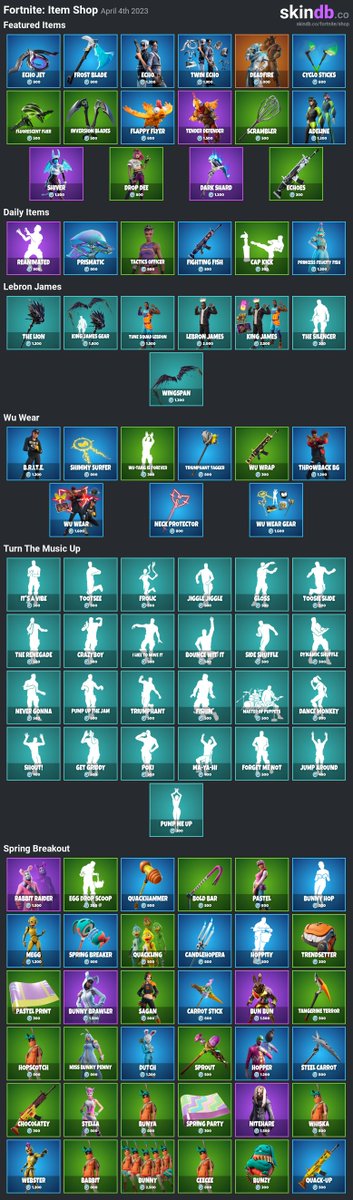 #Fortnite: Daily Item Shop for April 4th 2023
More details for each skin: skindb.co/fortnite/shop