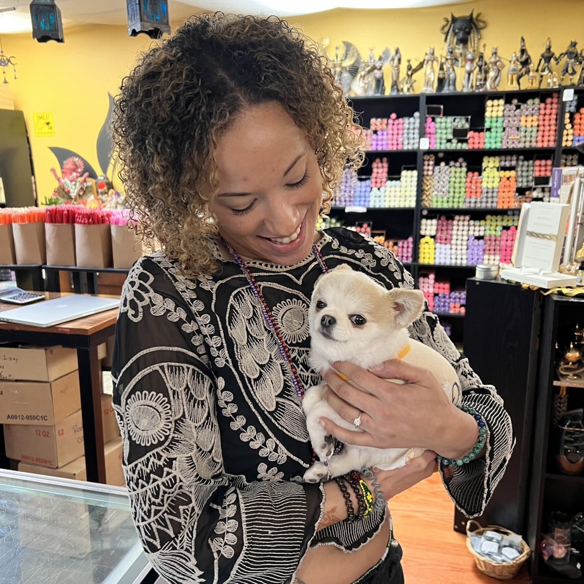 Thank you for visiting us, Teddy Lou Who! 

Team member Nikki holds this lil pupper in The Spirit Room. 

#CompanionAnimal #Dogs #Happiness #SeekJoy #TeddyLouWho