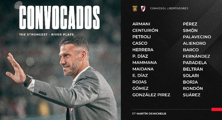 Está es la lista de convocados para el debut de copa libertadores 🔴⚪🔴
#vamosriver