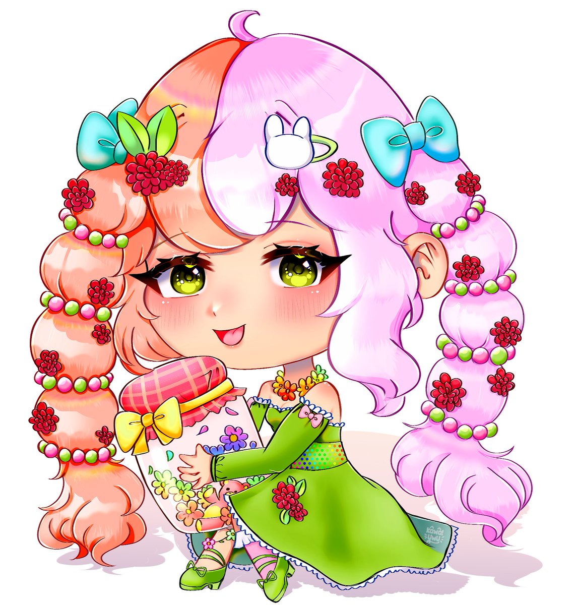 Kawatazi's tweet photo. 🌈Chibi commission for @beesocel 🌹
#chibiart #digitalart 
🌱🍄✨🍰🍓🌱🌼 https://t.co/3cWwNyXcQa