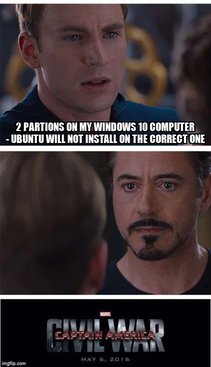 askubuntumemes's tweet image. 2 partions on my windows 10 computer - Ubuntu will not install on the correct one askubuntu.com/questions/1461… #partitioning #systeminstallation #dualboot