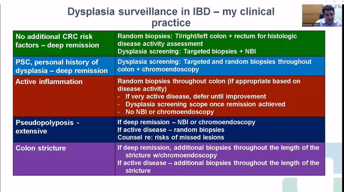 Fantastic slides from @IBDBen regarding approach to dysplasia screening and the role of various techniques🎤🎵💩How do you survey? #IBDMasterClass
