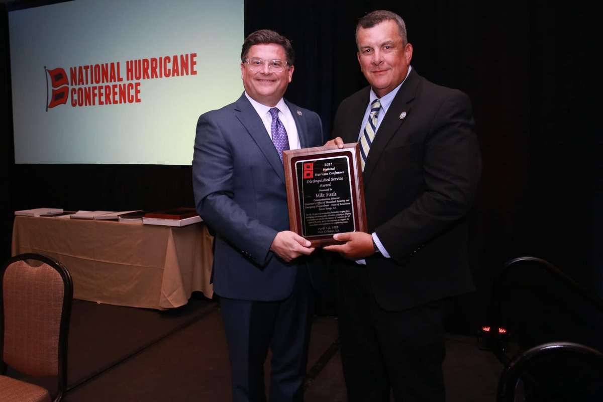 GOHSEP's tweet image. At the 2023 National Hurricane Conference, GOHSEP Communications Director, Mike Steele was recognized with the ‘Distinguished Service’ award for his 10 years of outstanding leadership  developing numerous public education campaigns and assisting neighboring states. #GetAGamePlan