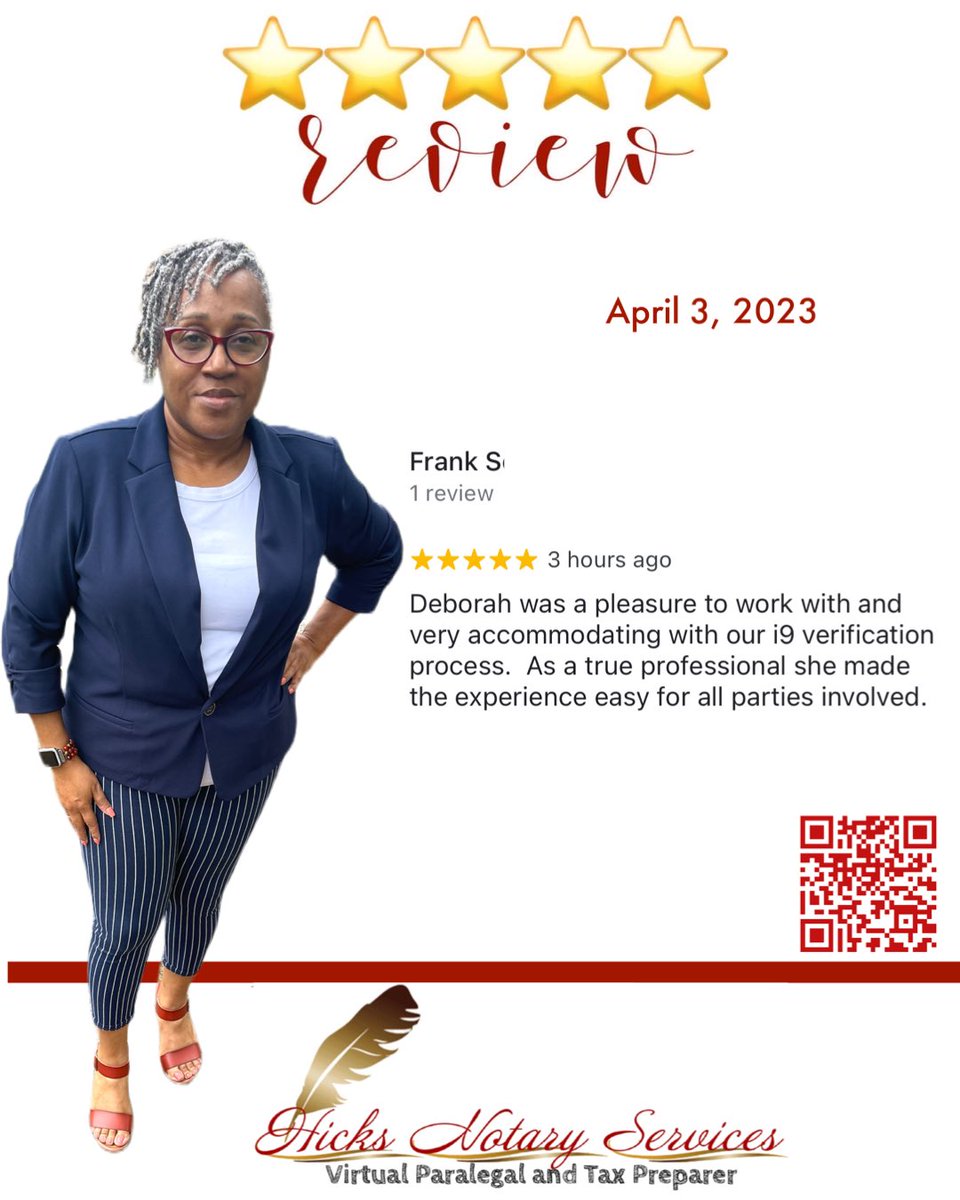 HicksNotaryVPS's tweet image. Thank you!⭐️⭐️⭐️⭐️⭐️

#notarylife #notarypublic #enotary #mobilenotary #generalnotarywork #notarycloser #loansigningagent #i9verification #apostilleagent #courierservices #typist #docprep #legalsupportservices #paralegalservices #taxpreparation