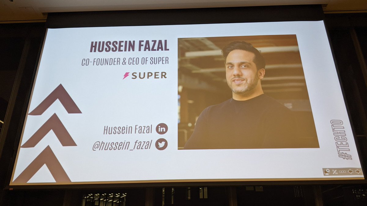 rickspence's tweet image. #TechTO cofounder Alex Norman interviews Hussein Fazal, cofounder of Super (formerly Snap/SnapTravel).
Why did Hussein become an entrepreneur? 
&quot;I f---in&apos; hated working for a big company.&quot;
(My rule has always been: &quot;Bad bosses create more great entrepreneurs than good ideas do.&quot;)