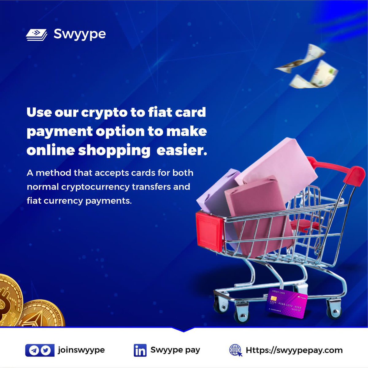 Join the revolution and shop smarter with Swyype today! 

#Swyype #OnlineShopping #CryptoToFiat #VirtualCard #PhysicalCard