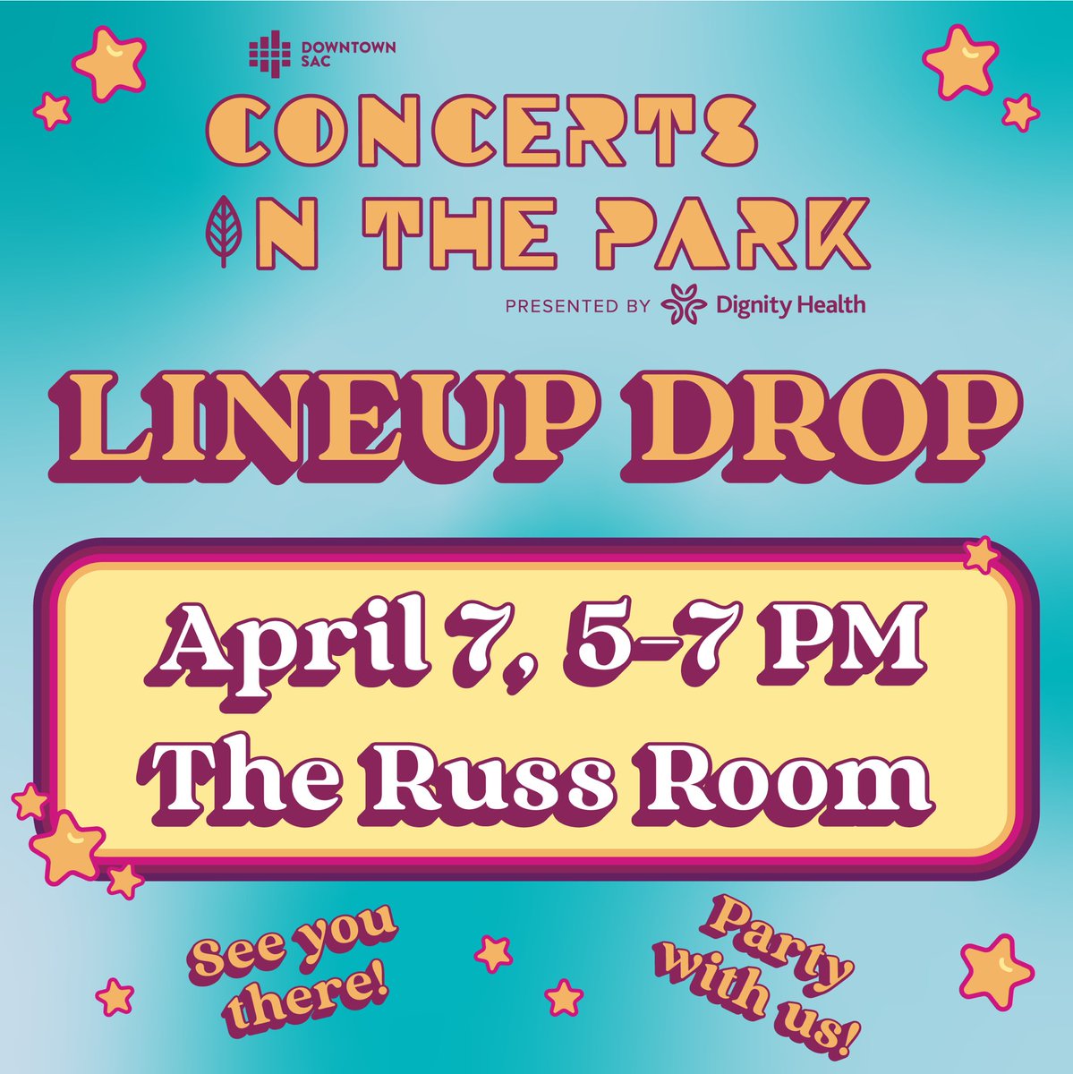 The <a href="/CIPSacramento/">Concerts In The Park</a> lineup is coming this Friday! Join us at The Russ Room on April 7th as we unveil the acts playing this year 🤘🏼