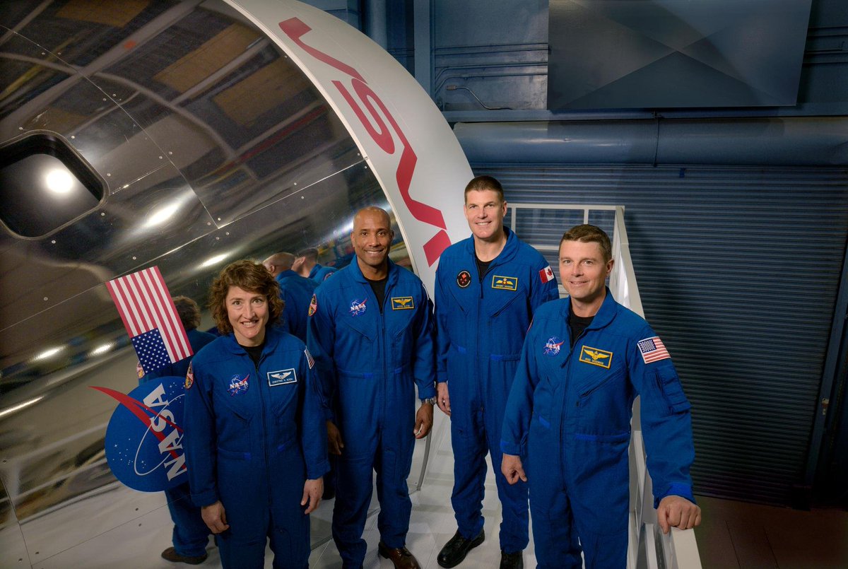 The #NASA astronauts Reid Wiseman, Victor Glover, and Christina Hammock Koch, and CSA astronaut Jeremy Hansen.

Wow can I not wait to see Artemis II fly. After 50 years, we are finally on the way back to the moon! 🌑🥳