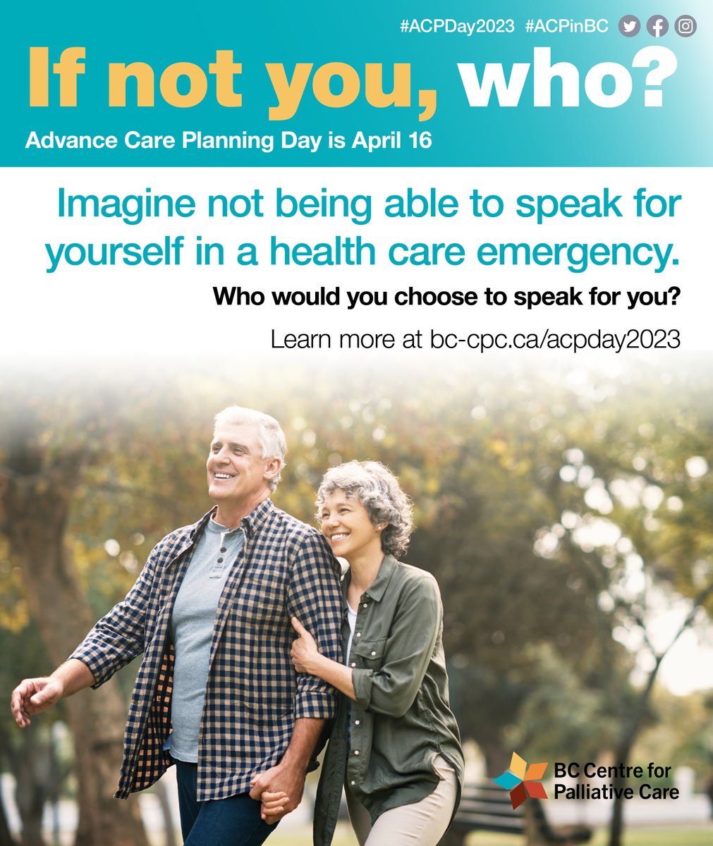 BCC4PC's tweet photo. Advance Care Planning can help you get the care that’s right for you, even if you’re unable to speak for yourself. Now is a good time to Think about you would choose to speak for you! 
Learn more: https://t.co/SA96x8qBQk    
#ACPinBC #ACPDay2023 #IfNotYouWho https://t.co/opVAc3ygsM