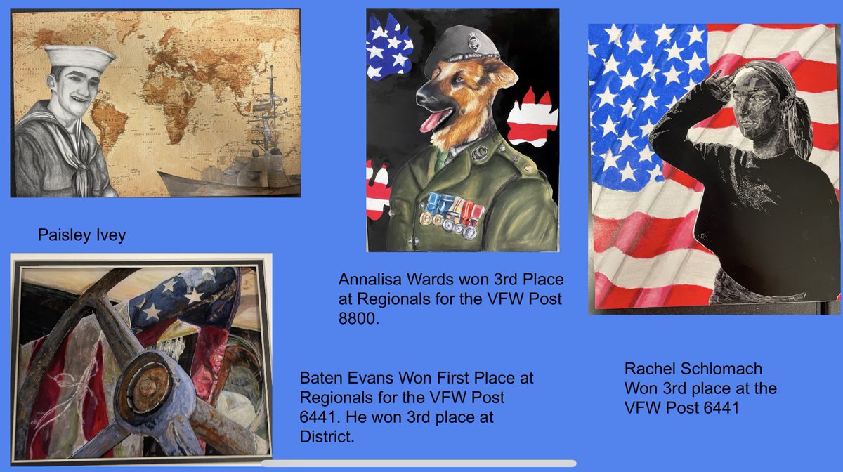 These are not photographs but drawings and sculptures CLHS made for the VFW Patriotic Art Contest. We split evenly between 2 VFWs. We have 3 pieces advancing to state. So proud of these kids giving back to our veterans. #comalfinearts <a href="/canyonlakehs/">CanyonLakeHS_Hawks</a> <a href="/cisdnews/">Comal ISD</a> <a href="/comalfinearts/">Comal ISD Fine Arts</a>