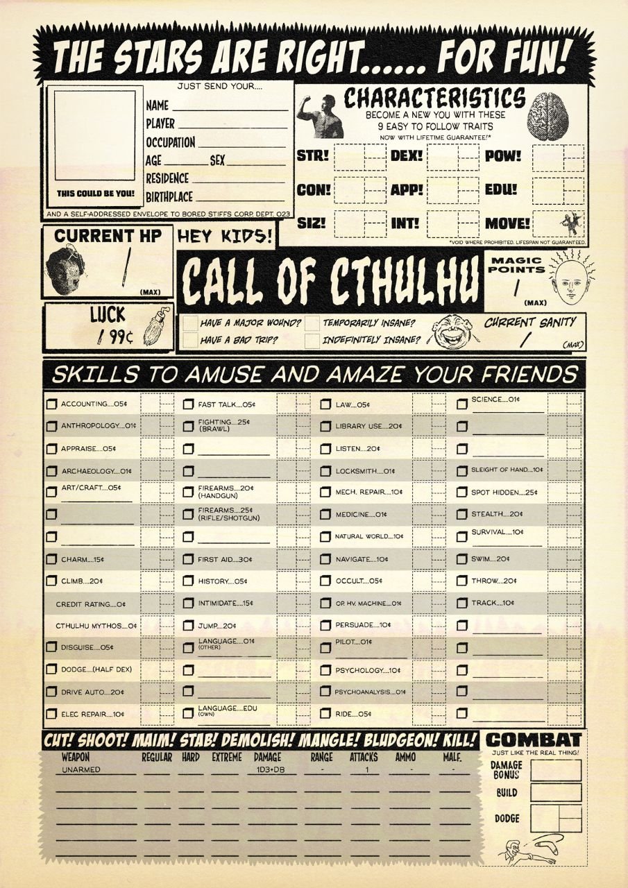 Updates to our Call of Cthulhu Character Sheet