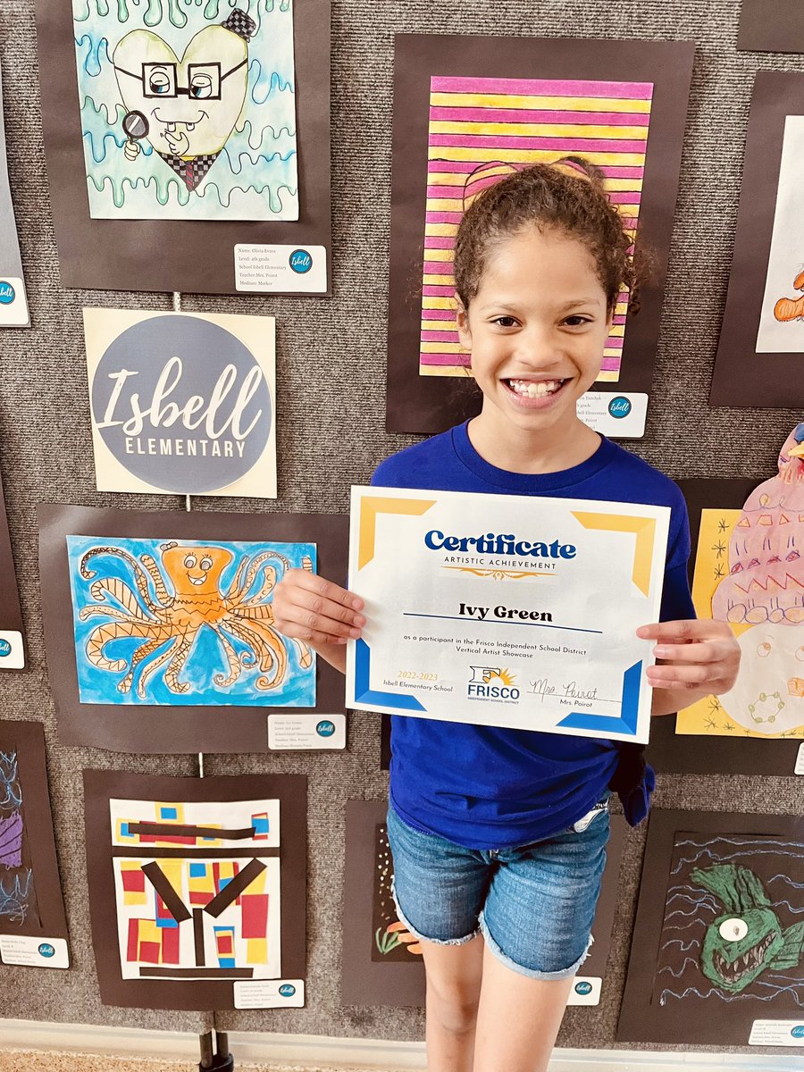 MsGreenReads's tweet photo. So proud of Ivy for representing @IsbellPride at the @friscofinearts art show! She has the most amazing teacher @PridePoirot! #IsbellPride #FISDMadeToShine https://t.co/NT77idUIxX
